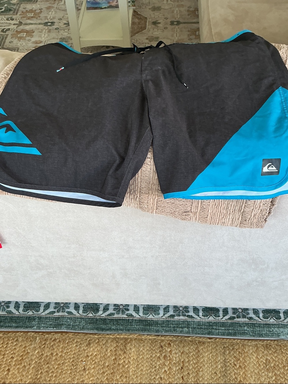 Quiksilver Men's Black and Teal Board Shorts